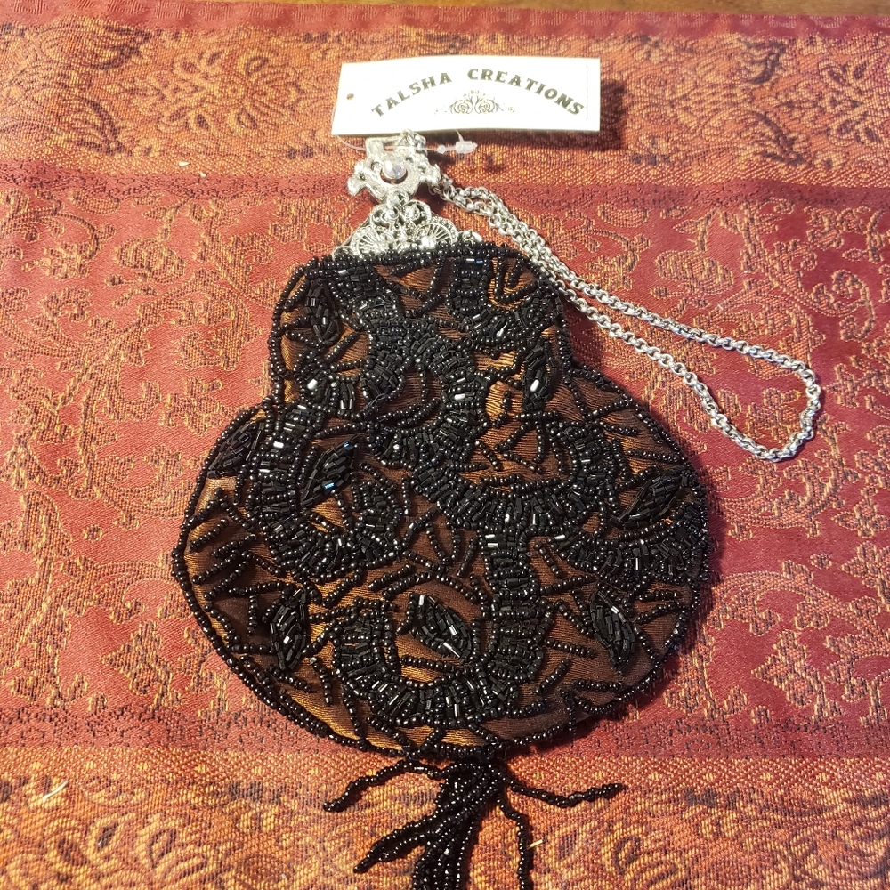 Vintage 90's Tasha Creations  Beaded Purse  Bronze with Black Beads-TIA23 - Picture 2 of 2